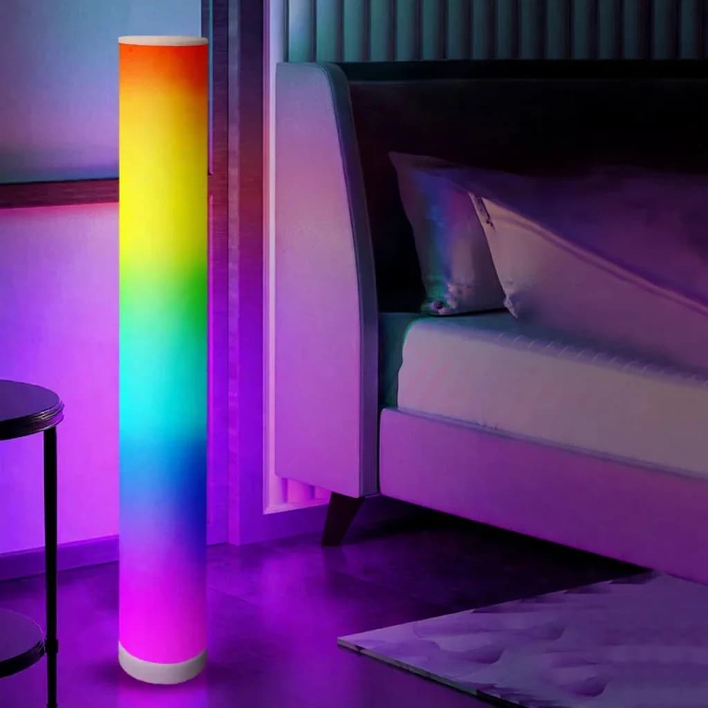 مصباح أرضي أسطواني RGB مع تحكم عن بعد ومزامنة موسيقى للديكور المنزلي