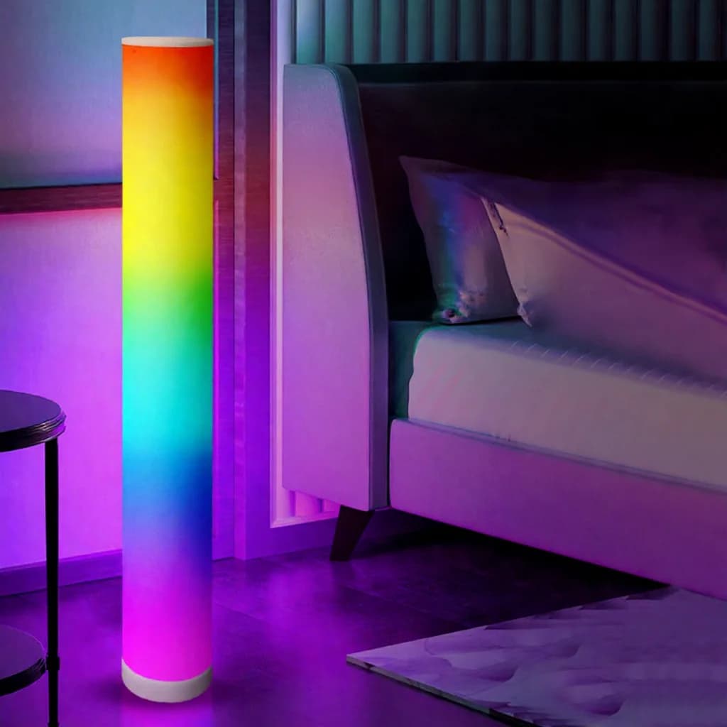 مصباح أرضي أسطواني RGB مع تحكم عن بعد ومزامنة موسيقى للديكور المنزلي
