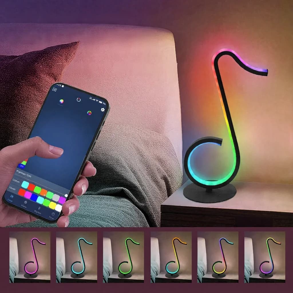 مصباح أجواء RGB على شكل نوتة موسيقية يعمل عبر USB مع جهاز تحكم عن بعد