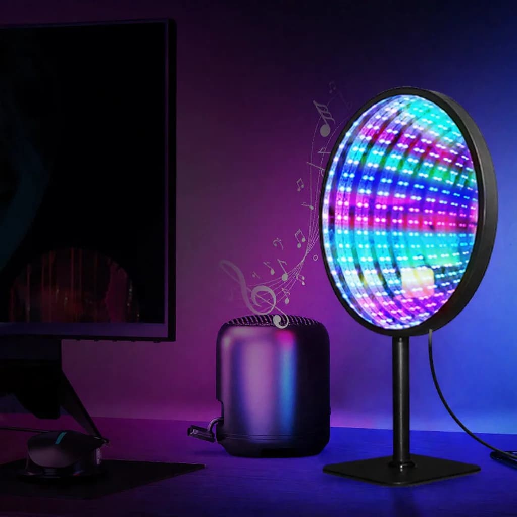 مرآة لا نهائية أكريليكية دائرية إضاءة هاوية 3D مصباح أجواء USB RGB