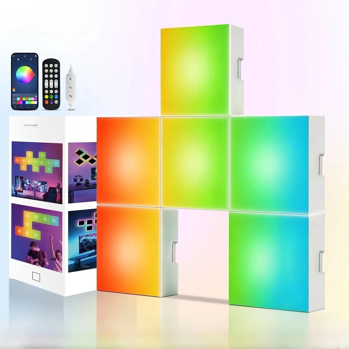 لوحات إضاءة RGB مربعة متزامنة مع الموسيقى قابلة للتركيب على الجدار