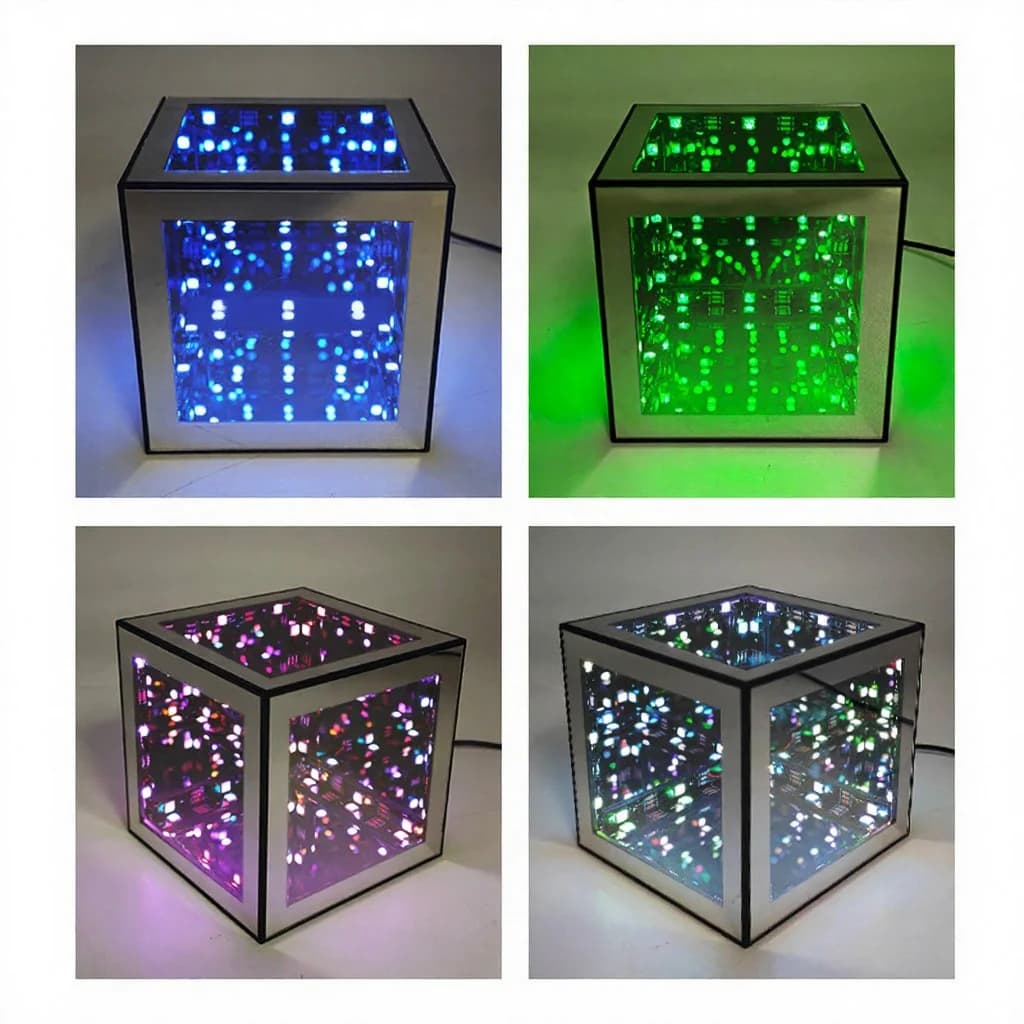 مصباح مكعب لا نهائي 3D مع إضاءة أجواء RGB ووضع تفاعلي مع الصوت
