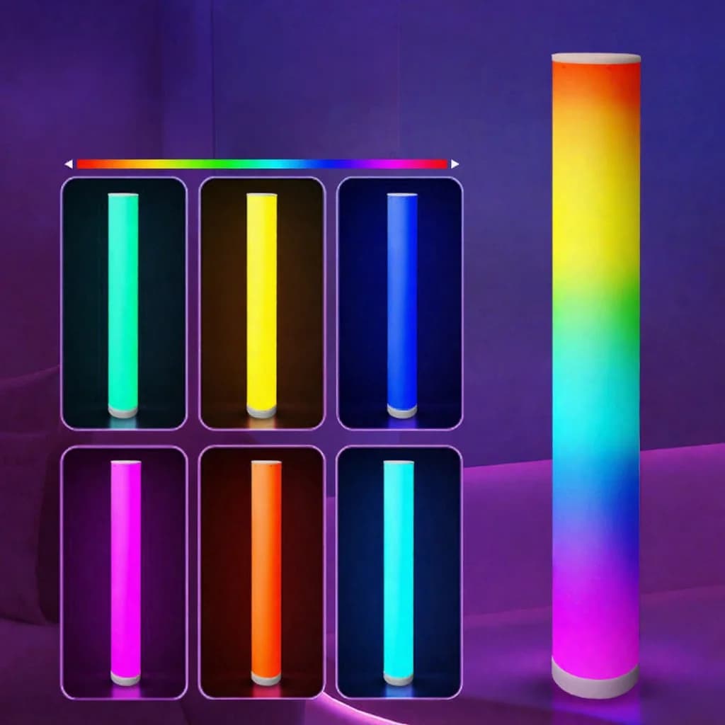 مصباح أرضي أسطواني RGB مع تحكم عن بعد ومزامنة موسيقى للديكور المنزلي
