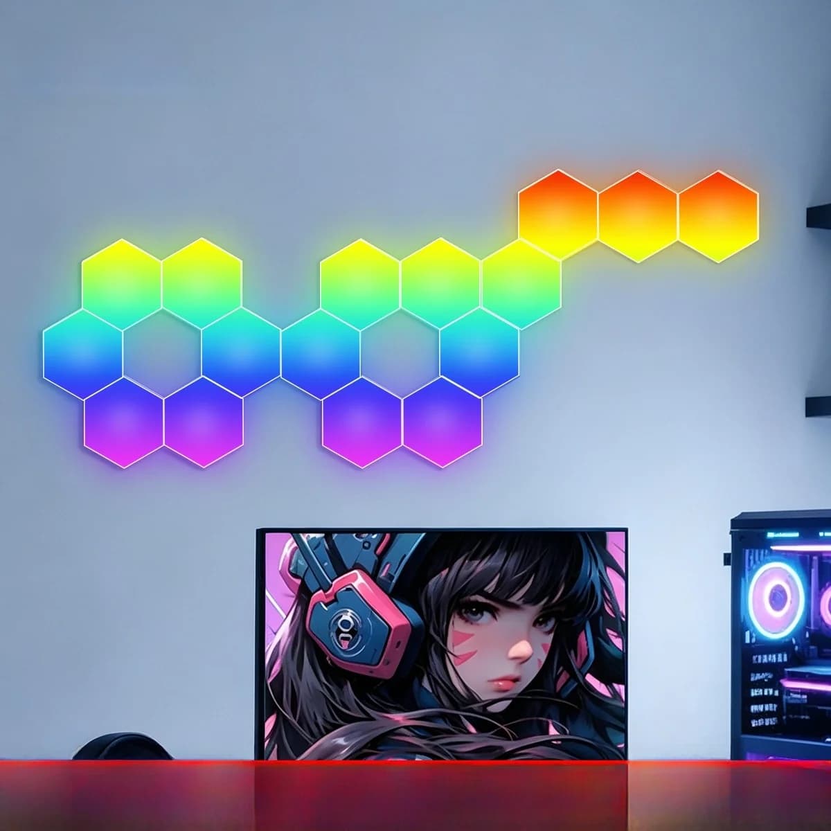 ألواح إضاءة سداسية RGB مستجيبة للصوت مع تحكم عبر التطبيق