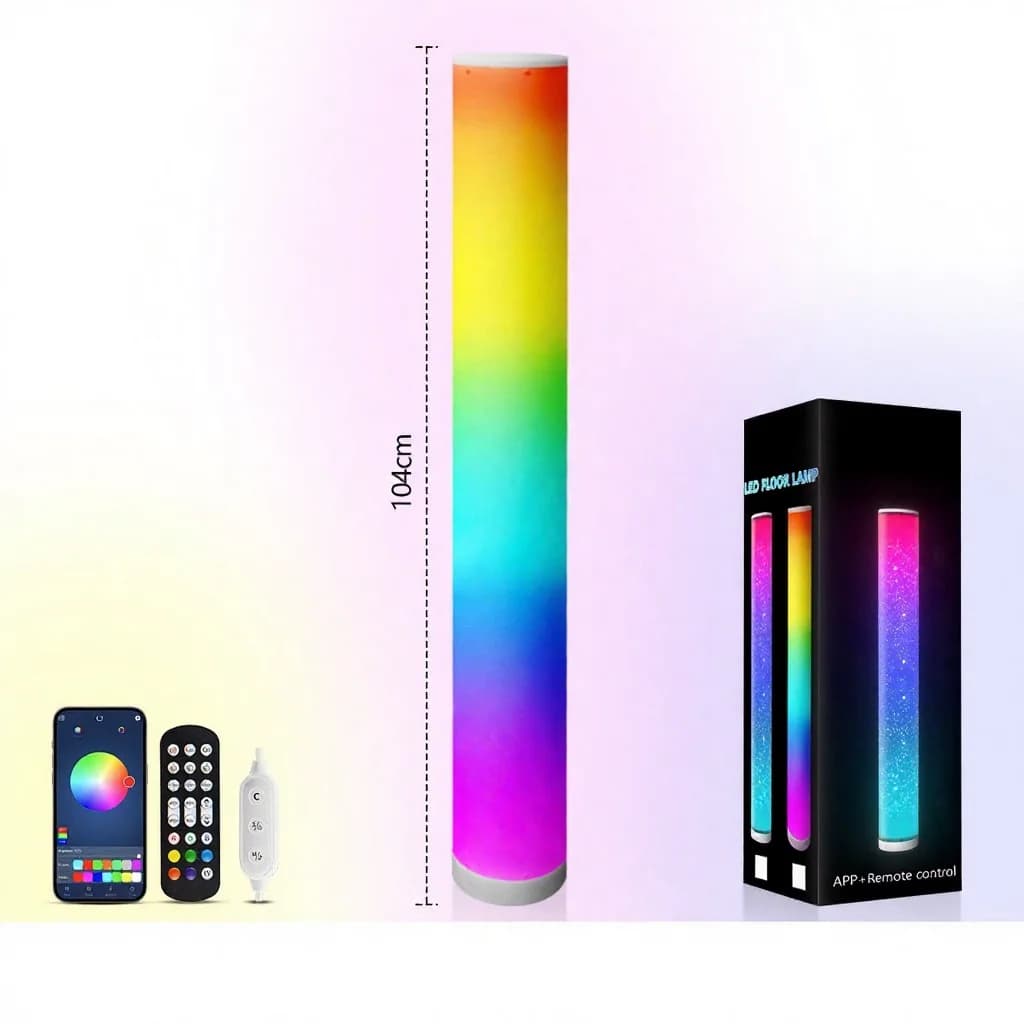 مصباح أرضي أسطواني RGB مع تحكم عن بعد ومزامنة موسيقى للديكور المنزلي