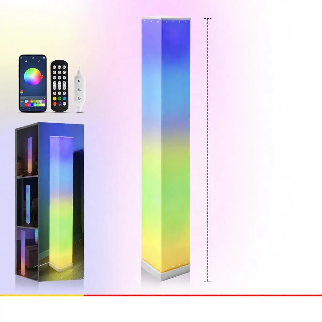 مصباح أرضي مربع مع إضاءة LED محيئة وجهاز تحكم عن بعد لغرفة المعيشة