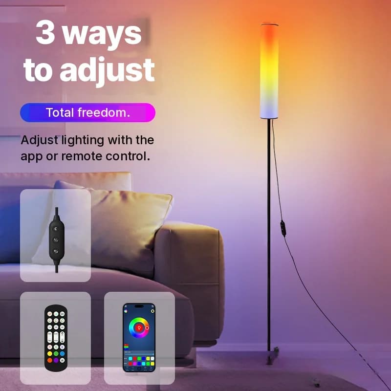 مصباح أرضي ثلاثي القوائم RGB LED مع جهاز تحكم عن بعد لغرفة النوم والمعيشة