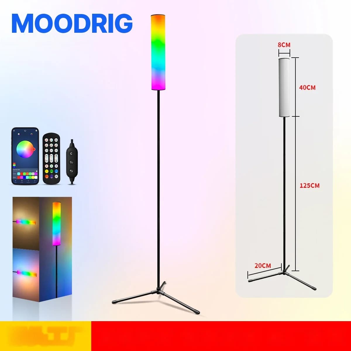 مصباح أرضي ثلاثي القوائم RGB LED مع جهاز تحكم عن بعد لغرفة النوم والمعيشة