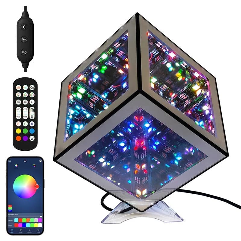 مصباح مكعب لا نهائي 3D مع إضاءة أجواء RGB ووضع تفاعلي مع الصوت