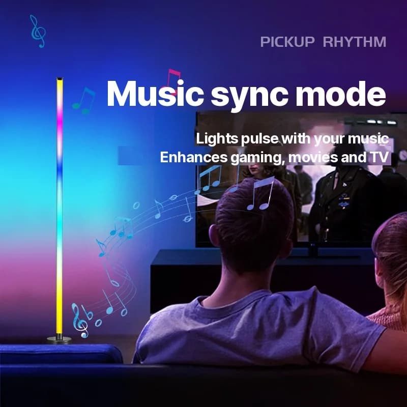 مصباح أرضي زاوي RGB LED مع مزامنة موسيقى وتحكم عبر التطبيق والجهاز عن بعد