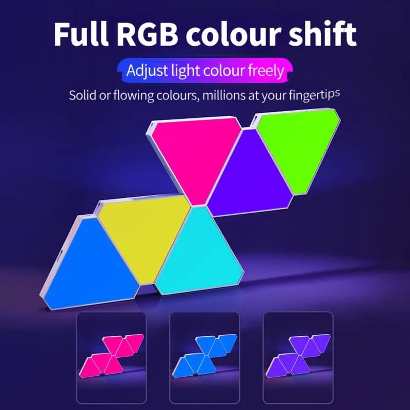 طقم إضاءة جدارية ذكية LED مثلثة RGB لأجواء الألعاب