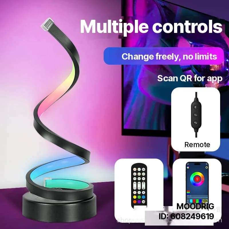 مصباح أجواء RGB حلزوني مع إضاءة تتفاعل مع الصوت وتحكم بالتطبيق