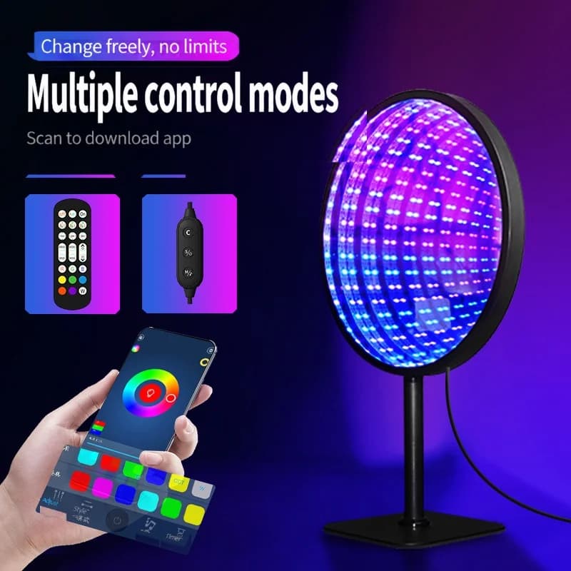 مرآة لا نهائية أكريليكية دائرية إضاءة هاوية 3D مصباح أجواء USB RGB